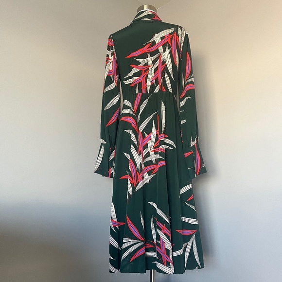 $468 DIANE VON FURSTENBERG QUINCY HUNTER PALM LEAVES SILK WRAP EFFECT MIDI DRESS - Picture 14 of 16